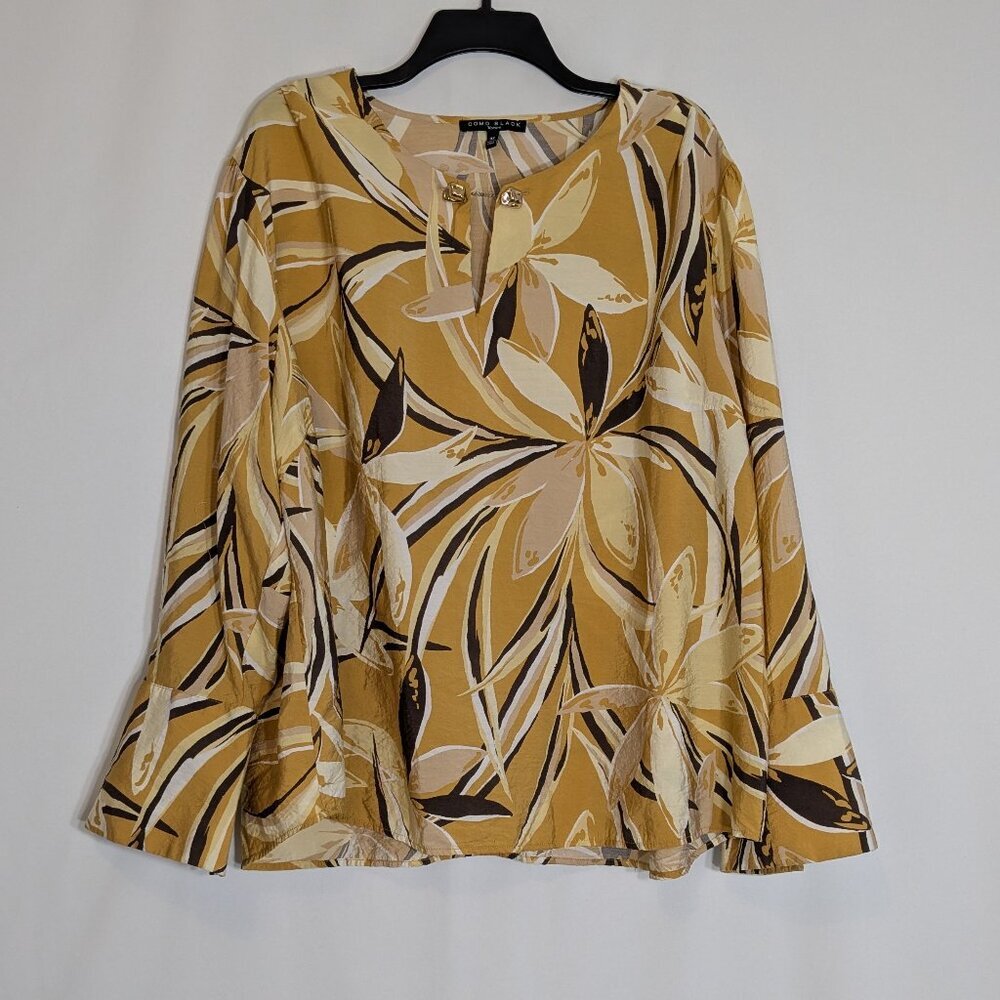 COMO BLACK Women, Gold/Brown Long Sleeve Pullover Dressy Top; Size 3X